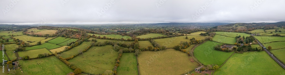 Panorama view of Autumn Colors over Bristol Airport fields from a drone, Somerset, England, Europe