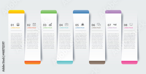 8 data infographics tab paper index template. Vector illustration abstract background.
