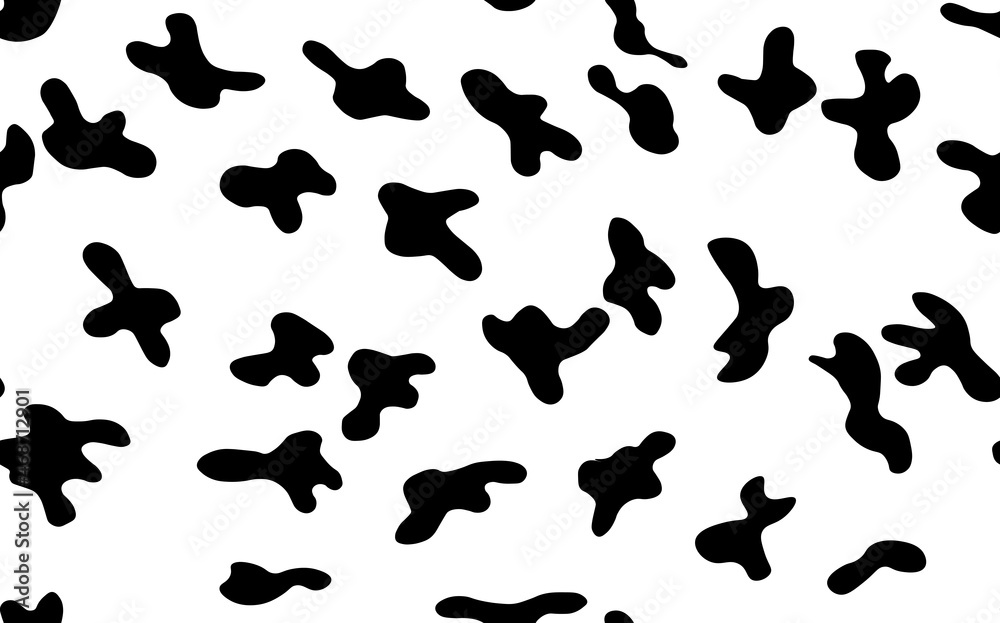 Abstract modern cow fur seamless pattern. Animals trendy background. Black and white decorative vector illustration for print, card, postcard, fabric, textile. Modern ornament of stylized skin Abstract modern cow fur seamless pattern. Animals trendy background. Black and white decorative vector illustration for print, card, postcard, fabric, textile. Modern ornament of stylized skin