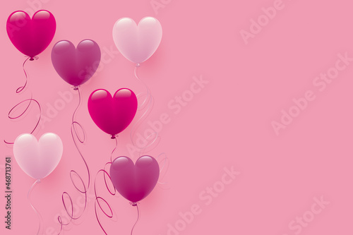 桃色のハート形風船イラスト背景