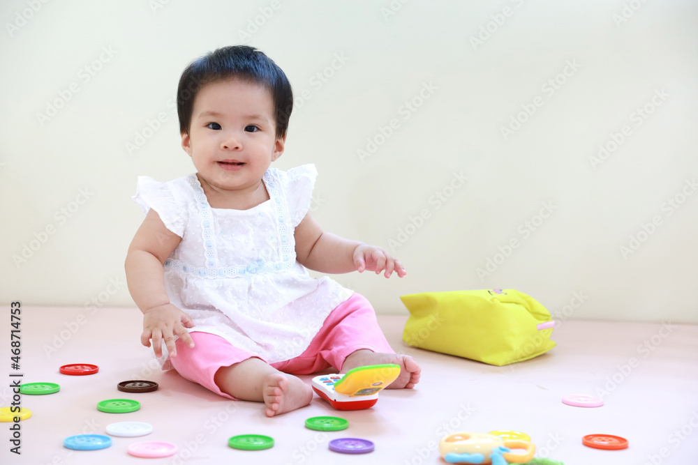 A baby cute girl play colorful plastic toy educational A baby cute girl play colorful plastic toy educational