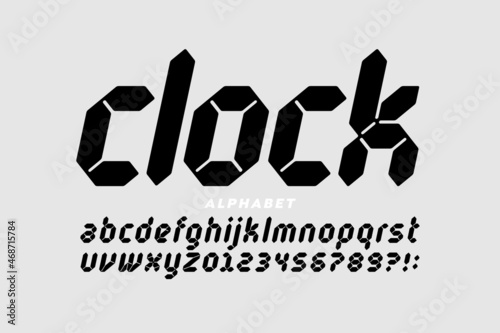Digital clock style font design, alphabet letters and numbers vector illustration