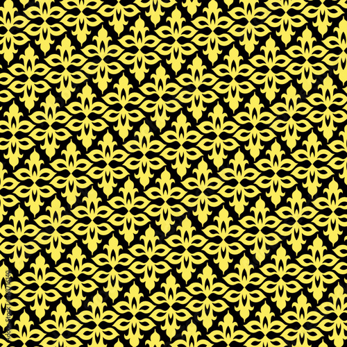 Abstract floral pattern. Black and yellow vector background. Abstract leaf decoration. Graphic modern pattern
