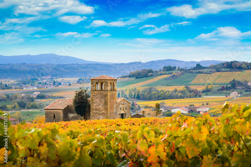 Foto Landscape and colors of Beaujolais at fall