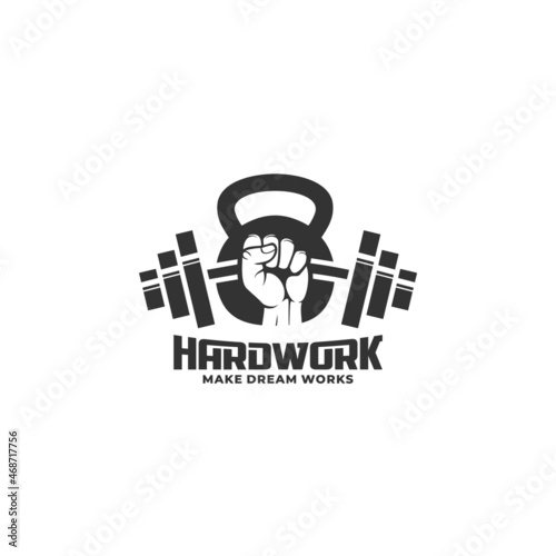 hand lifting barbell and dumbell illustration of hardwork silhouette