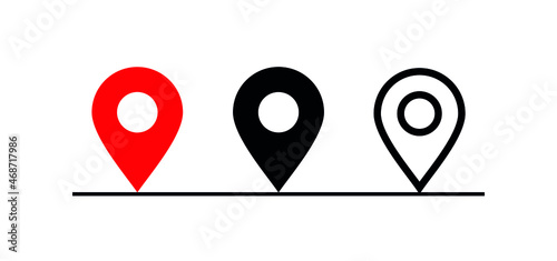 A set of geolocation map labels, marker. Map pointer icon. Address designation. GPS location symbol. Pin point sign. Vector pictogram.