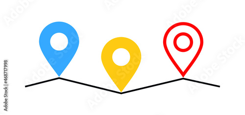 A set of geolocation map labels, marker. Map pointer icon. Address designation. GPS location symbol. Pin point sign. Vector pictogram.