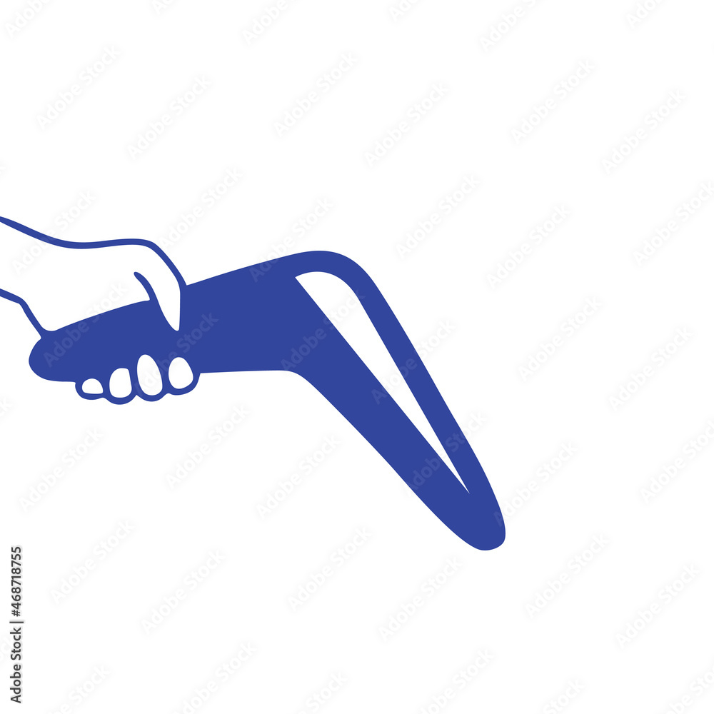 Hand holding boomerang and ready to launch it vector illustration on white background Hand holding boomerang and ready to launch it vector illustration on white background