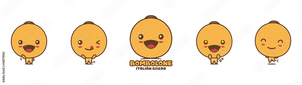 Fototapeta premium cute bombolone cartoon mascot, italian traditional bread vector illustration