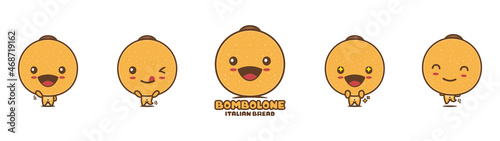 cute bombolone cartoon mascot, italian traditional bread vector illustration