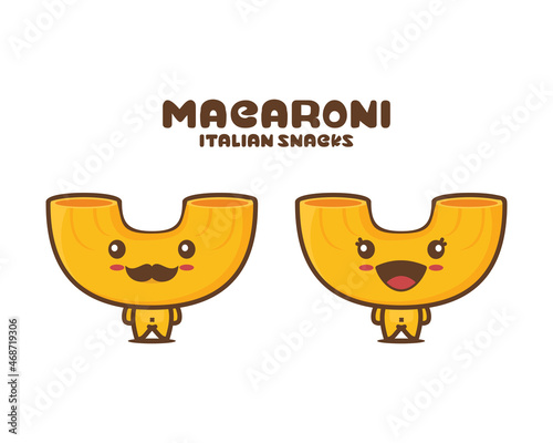 cute macaroni cartoon mascot. pasta vector illustration