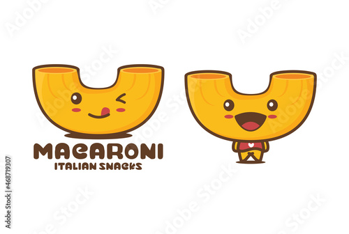 cute macaroni cartoon mascot. pasta vector illustration