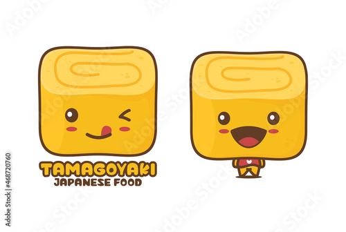 Cute tamagoyaki cartoon mascot, japanese food vector illustration