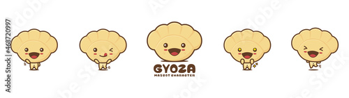 Cute gyoza dumpling cartoon mascot, japanese food vector illustration