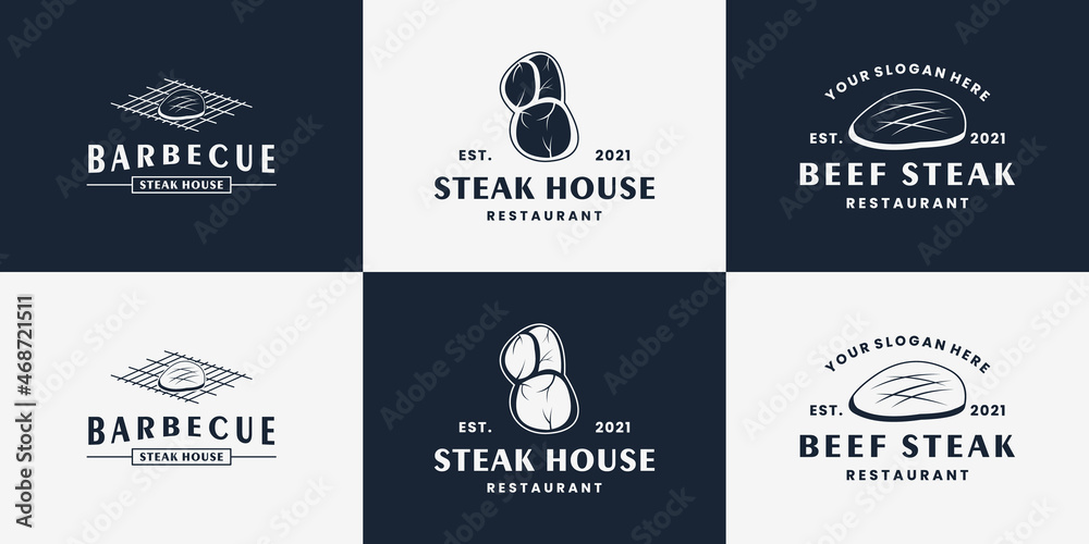 Naklejka bundle fresh meat, steak house, beef steak logo design collections for restaurant