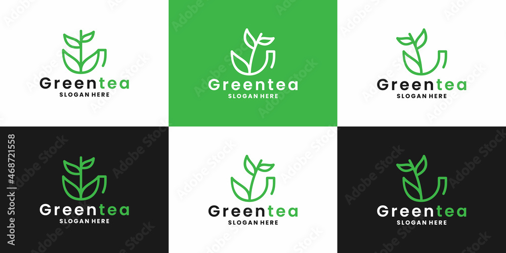 bundle tea, green tea, leaf tea logo design collections