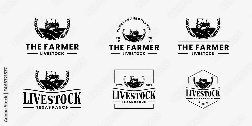 livestock, farmer, farming, ranch logo design collections