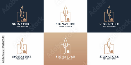 bundle signature logo design. feather pen, stationery logo symbol frame