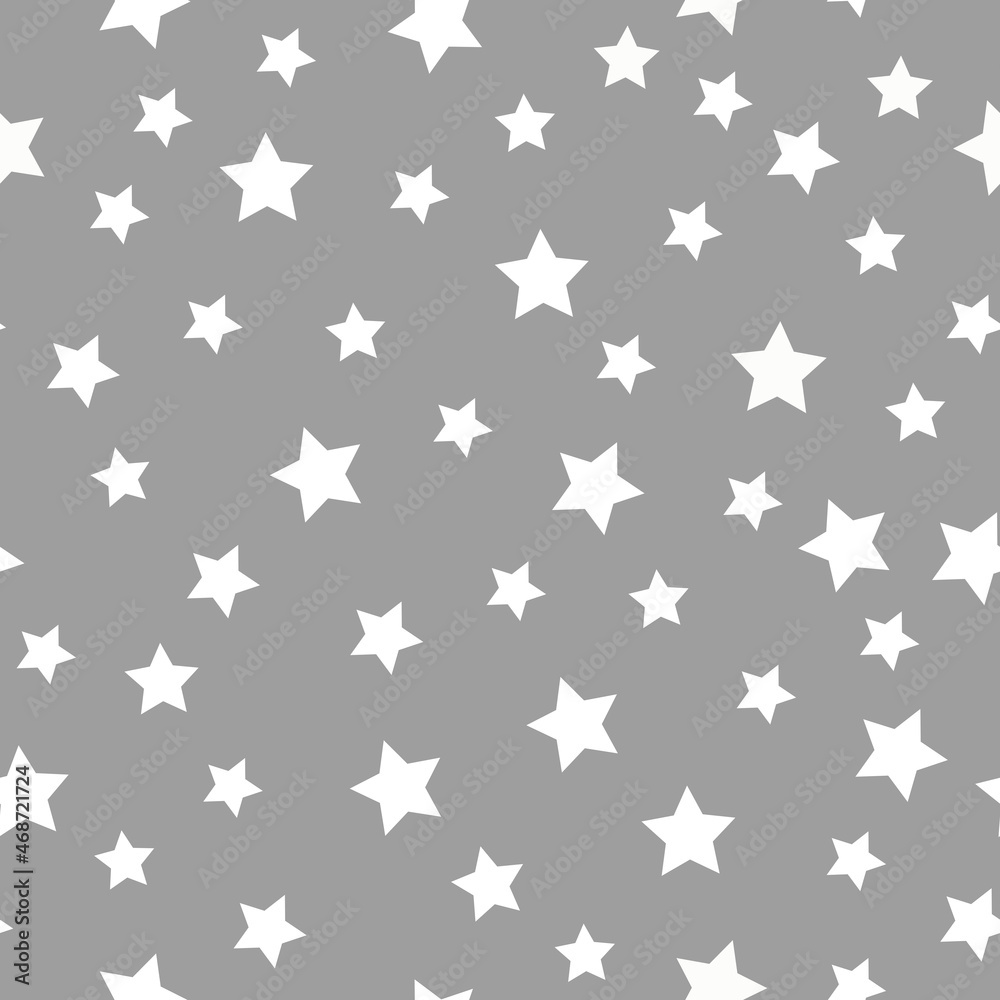 Simple seamless star pattern. Gray background, white stars. vector texture. fashionable print for textiles, wallpaper and packaging.