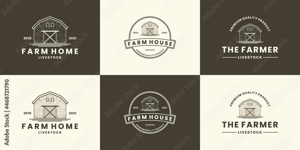 set of farm house logo design agricultural ranch, retro style