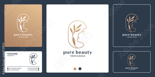 feminine pure beauty logo design. women face combination with leaf