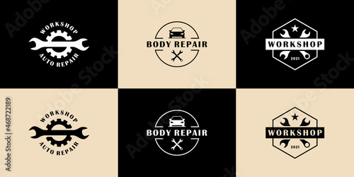 vintage badge auto repair logo design collection