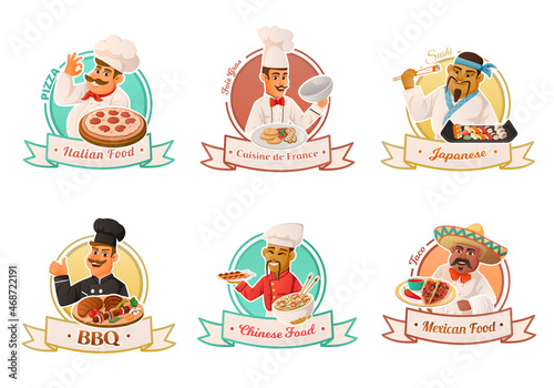 Chef Emblem Cartoon Set