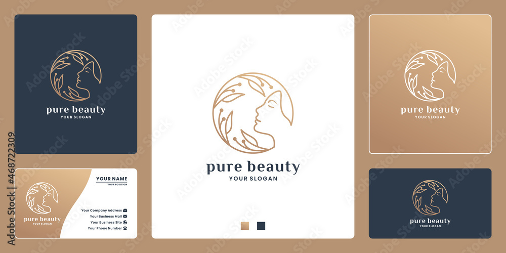 pure beauty women face, luxury badge logo design for salon, spa, cosmetic product label