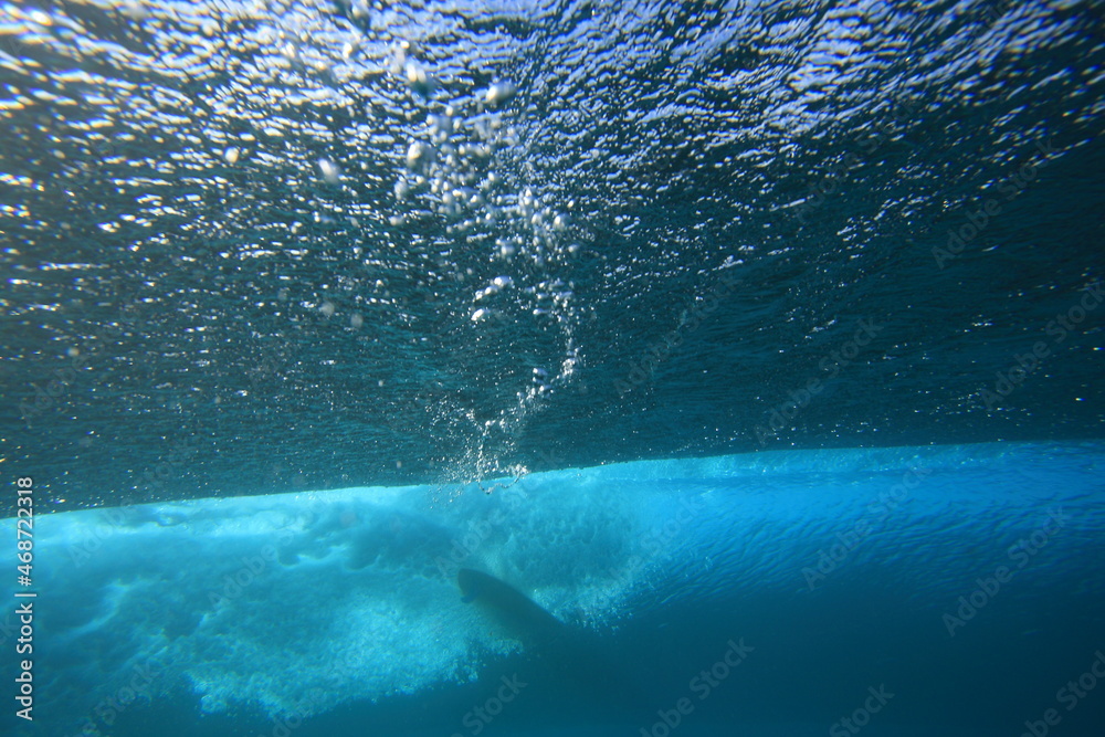 Fototapeta premium surfer riding a wave viewed from underwater