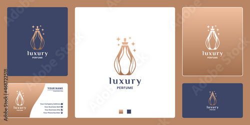 nature perfume logo design for cosmetic. bottle with leaf combine
