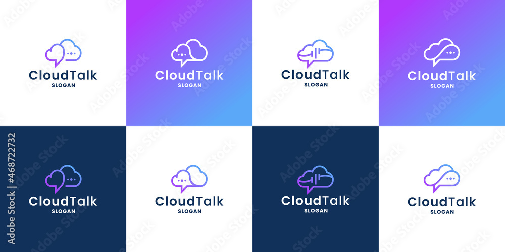 Fototapeta premium cloud talk, bubble chat and cloud combine logo design collection for technology company