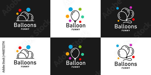 set of minimalist funny moment, balloons party logo design concept