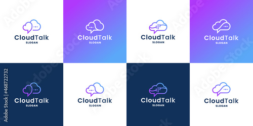 cloud talk, bubble chat and cloud combine logo design collection for technology company