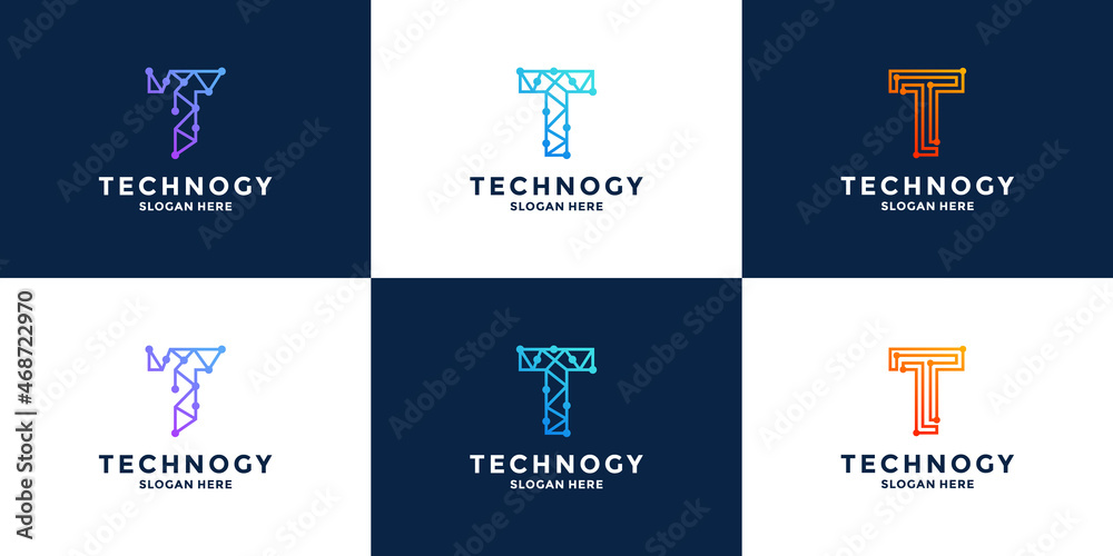 letter T  logo design technology concept.