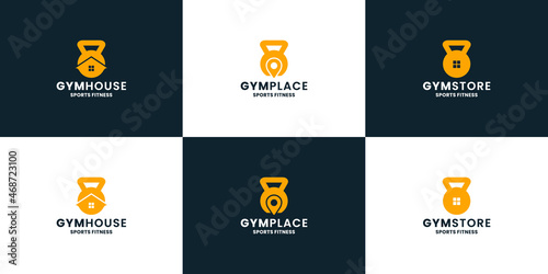 set of gym fitness store and studio location logo design element for gym sport
