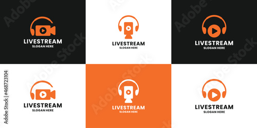 set of clean live streaming logo design. air phone and camera video icon combine