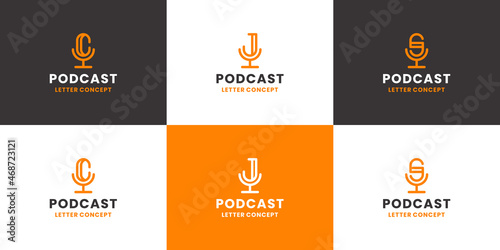 set of podcast combine with letter c j s logo design collection