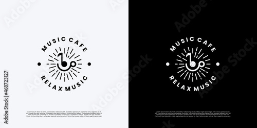 retro music cafe logo design badge.