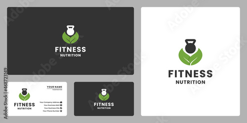 kettle bell gym with leaf combine logo design for fitness nutrition