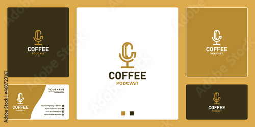 letter c podcast combine with coffee logo design templates