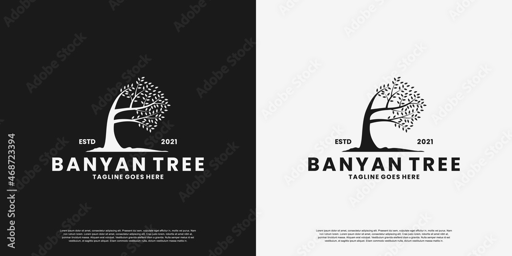 banyan tree logo design vintage style Stock Vector | Adobe Stock