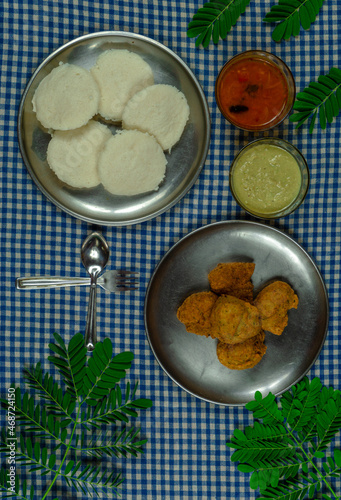 South Indian idli Wada with chutney and sambar   