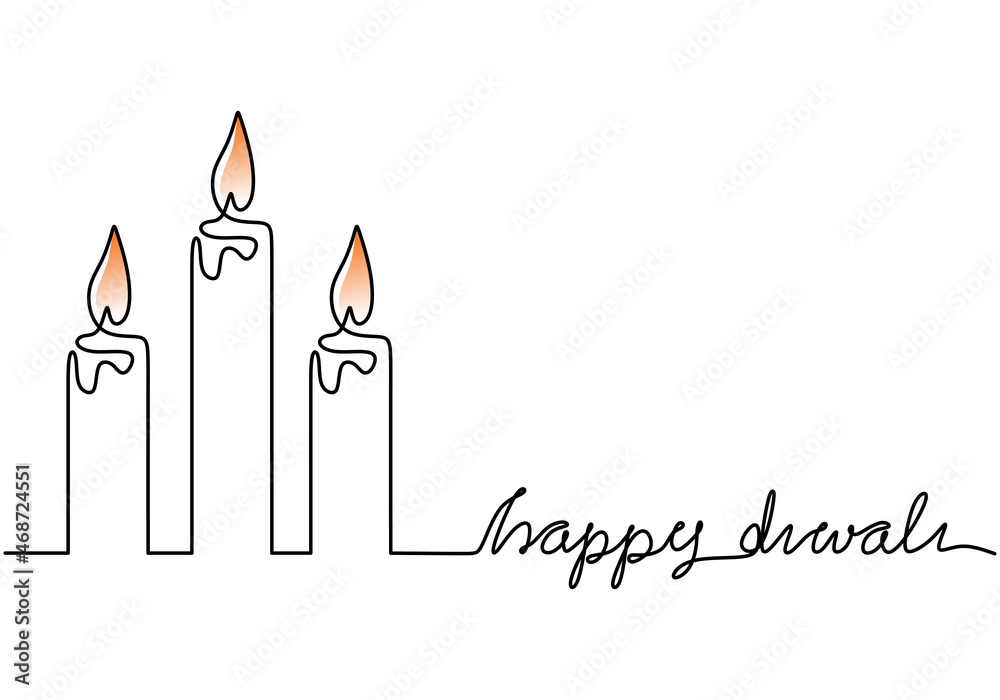 Burning fire candle in continuous one line drawing