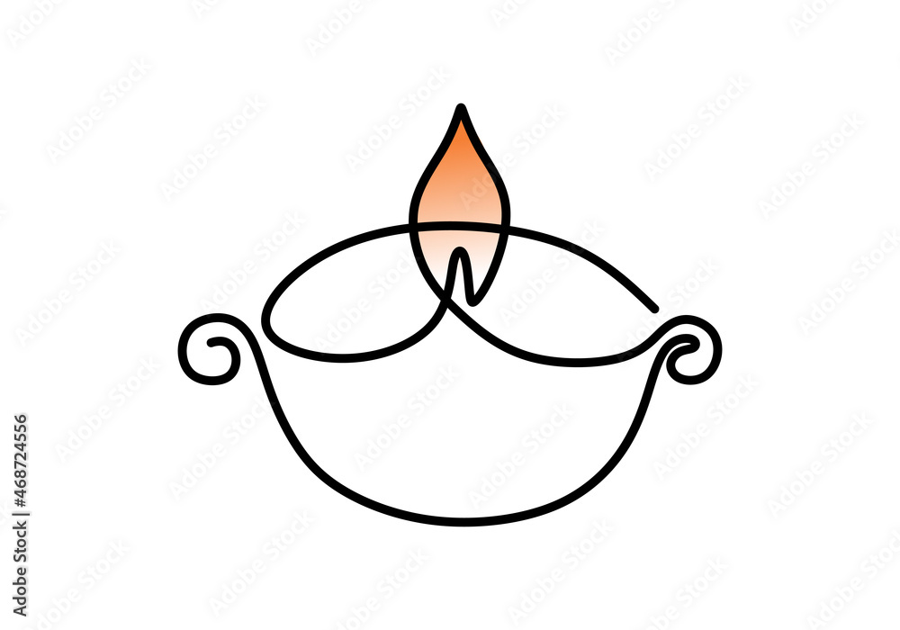 Happy Diwali Day banner with one line drawing oil lamp Happy Diwali Day banner with one line drawing oil lamp