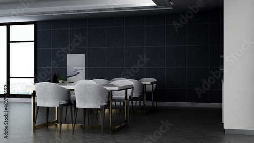 office pantry area 3d render interior design for company wall logo mockup