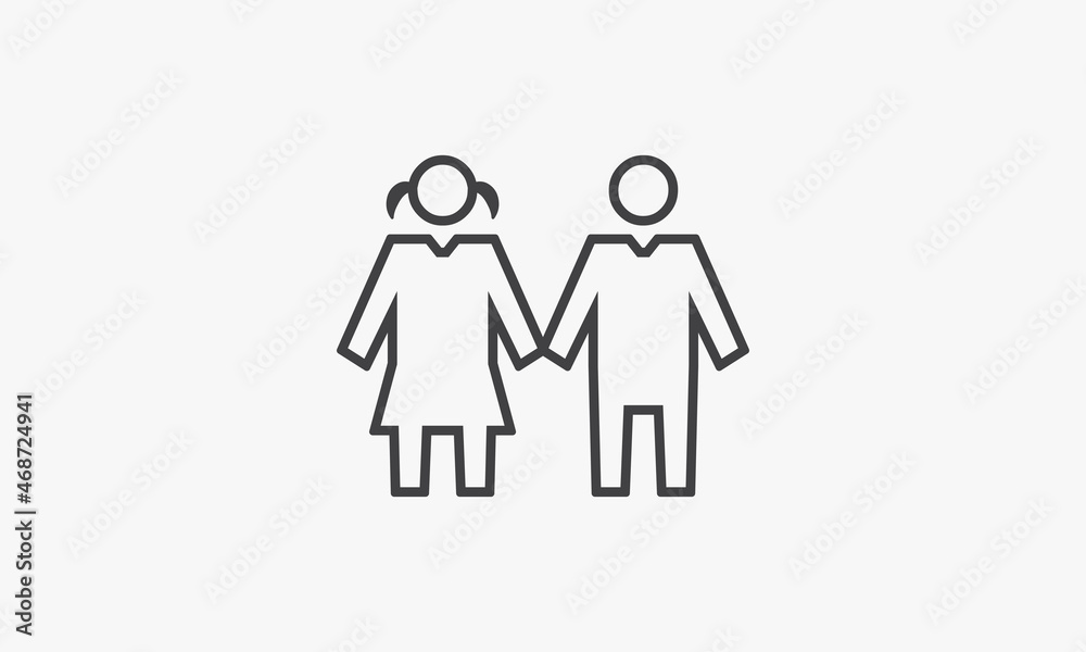 line icon little boy and girl isolated on white background. line icon little boy and girl isolated on white background.