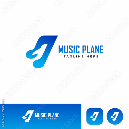 Modern music note plane logo for young musician