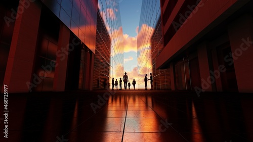 Group of business people are walking through a passage- 3D illustration