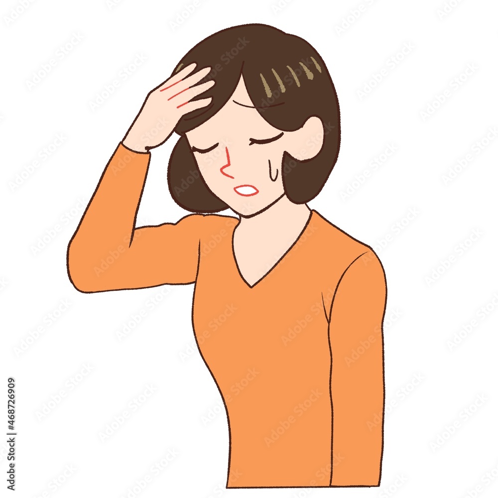 頭を抑える女性・お母さんのイラスト 頭を抑える女性・お母さんのイラスト