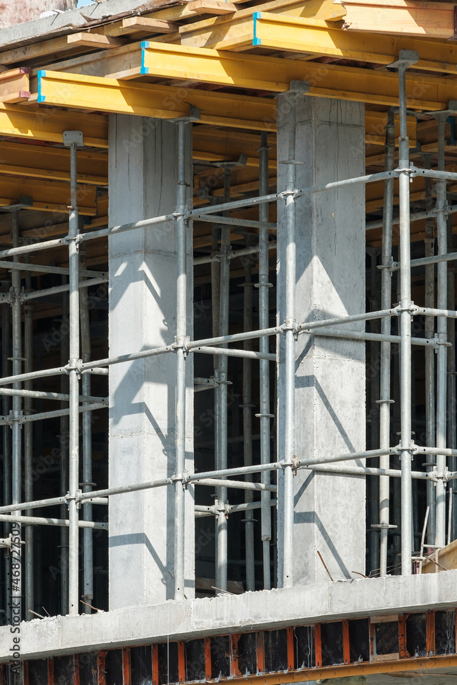 Falsework used on skyscraper building. Falsework used on skyscraper building.